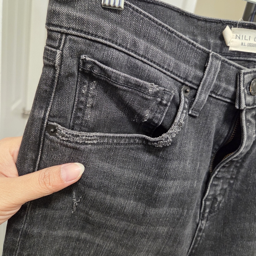 Nili Lotan Celia Distressed Black Washed Denim Flare Jeans High Rise - Picture 5 of 15